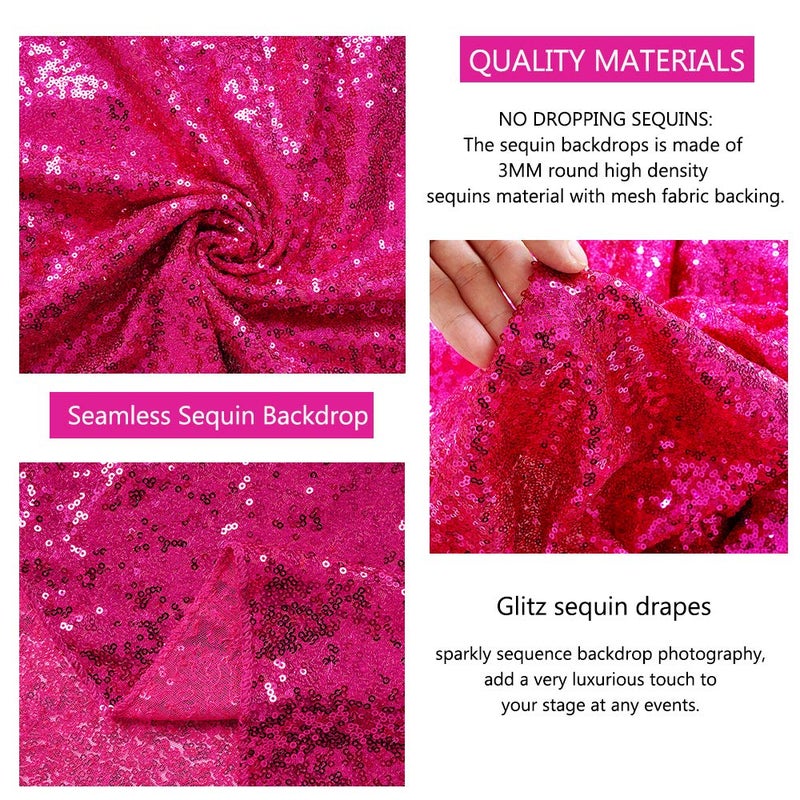 QueenDream Fuchsia Sequin Backdrop Drapes 4 Panels 2FTx8FT Glitter Backdrop Curtains for Wedding Party Stage Decorations - Image 5